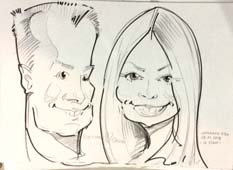 шарж Евгения и Ольги на свадьбе от шаржиста Мишеля