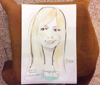 Шарж Веры в зеленом платье с распущенными волосами