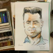  Обрисовка контуров рисунка маркером придает четкость, Михаил Шабалин, шаржист Минск, шаржист на мероприятие