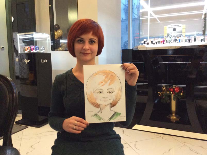 шаржист Мишель, Михаил Шабалин рисует в магазине Луч Настю